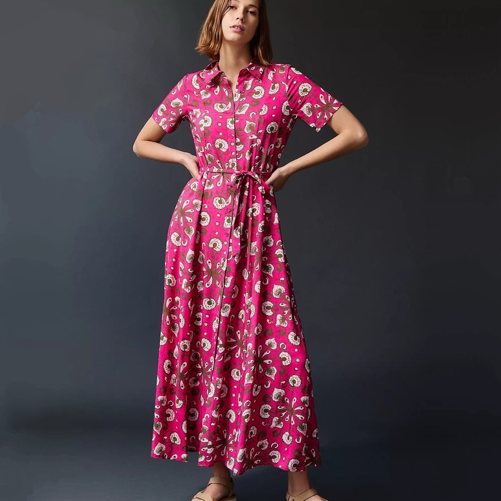 NWT Anthropologie Vianne Maxi Shirtdress Pink Size 10